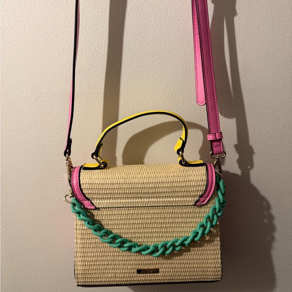 Aldo Colorblock Woven Straw Bag w/ Chain - Picture 7 of 10